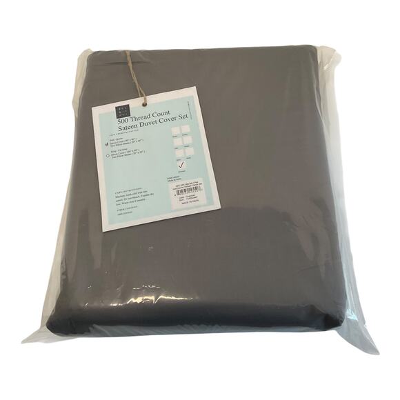 Ella Jayne Luxe Cotton Sateen 500 Thread Ct 3 Pc Duvet Cover Set Gray Full/Queen - Picture 3 of 3